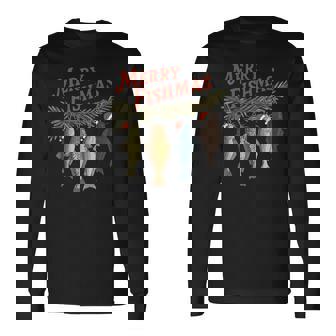 Merry Fishmas Santa Fishing Fisherman Christmas Long Sleeve T-Shirt | Seseable FR