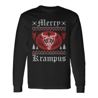 Merry Krampus Christmas Xmas Horror Ugly Sweater Evil Pajama Long Sleeve T-Shirt - Thegiftio