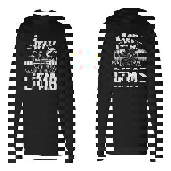 Merry Liftmas Barbell Christmas Lights Gym Long Sleeve T-Shirt | Seseable CA