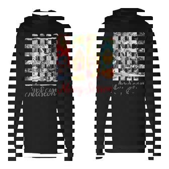 Merry Season Festive Snowman Cat Gingerbread House Lantern Long Sleeve T-Shirt - Monsterry