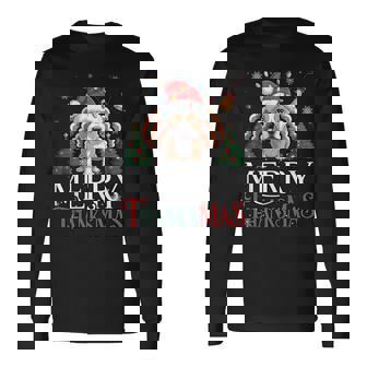 Merry Thanksmas Santa Pitbull Dog Happy Thanksgiving Xmas Long Sleeve T-Shirt | Seseable FR