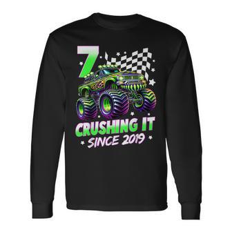 Monster Truck 7 Year Old Boys 7Th Birthday Party Born 2019 Long Sleeve T-Shirt - Thegiftio UK