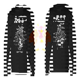 Moo Turkey Sarcastic Thanksgiving Long Sleeve T-Shirt | Mazezy