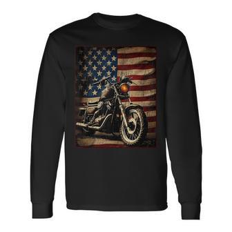 Motorcycle Usa Flag Retro Biker Long Sleeve T-Shirt - Thegiftio UK