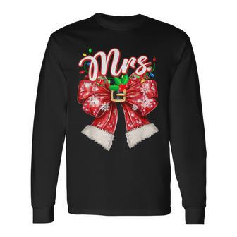 Mr & Mrs Couples Coquette Bow Santa Claus Christmas Pajama Long Sleeve T-Shirt - Thegiftio UK
