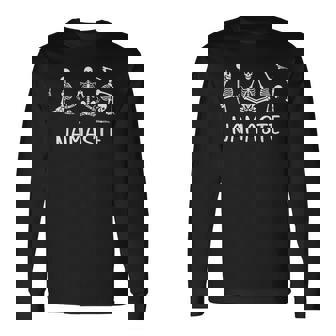 Namaste Yoga Pose Esqueleto Alineado Meditación Amante Yoga Camiseta de manga larga - Regaloses