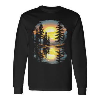 Nature Trees Reflection Sunset Forest Outdoor Wildlife Long Sleeve T-Shirt - Thegiftio UK