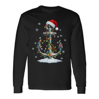 Nautical Anchor Christmas Lights Boating Sailor Long Sleeve T-Shirt - Thegiftio UK