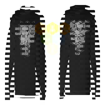 Nazca Linesナスカラインズ レトロなクモ 猿 宇宙人 鳥 六角形 長袖Tシャツ - Kawaiitshirt