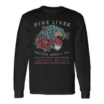 Nine Lives Tattoo Supply Co Old School Panther Laguna Beach Long Sleeve T-Shirt - Thegiftio