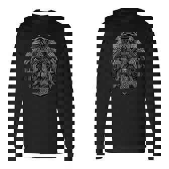 Norse Raven Crest With MjöLnir Valknut Viking Axe Long Sleeve T-Shirt | Mazezy