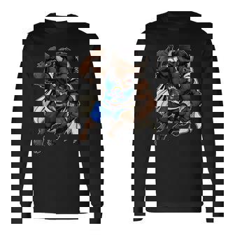 North Dakota Super Hero Bison With Flag Cape Long Sleeve T-Shirt | Mazezy