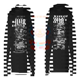 Norway Troll Flag Norse Adventure Travel Outdoor Scandinavia Long Sleeve T-Shirt - Thegiftio