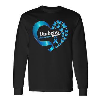 In November We Wear Blue Love Heart Diabetes Awareness Long Sleeve T-Shirt | Mazezy