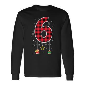 Number 6 Meme Saying 6 7 Six Seven Christmas Red Plaid Long Sleeve T-Shirt - Thegiftio UK