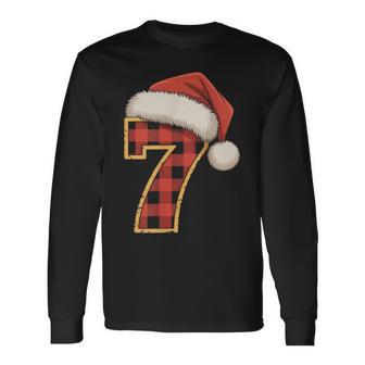 Number 7 Christmas Six Seven 67 Matching Xmas Santa Hat Pjs Long Sleeve T-Shirt - Thegiftio UK