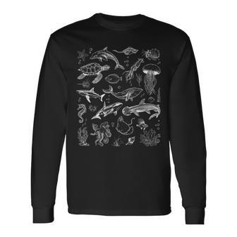 Ocean Wildlife Tattoo Sea Animals 80S 90S Retro Vintage Long Sleeve T-Shirt - Thegiftio UK