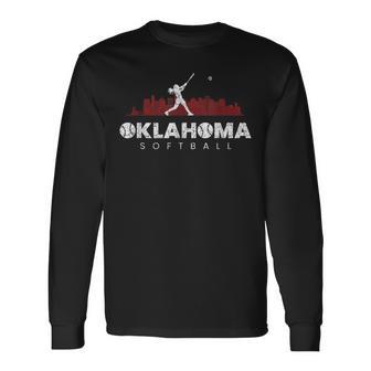 Oklahoma Softball Vintage Player Minimalist Skyline Retro Long Sleeve T-Shirt | Mazezy