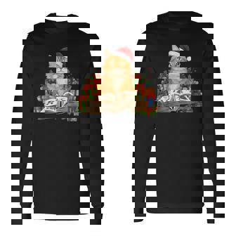 Orange Cat Christmas Reading Book Santa Hat Cat Lover Xmas Long Sleeve T-Shirt - Monsterry