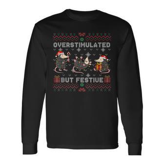 Overstimulated & Festive Af Raccoon Christmas Long Sleeve T-Shirt - Thegiftio UK