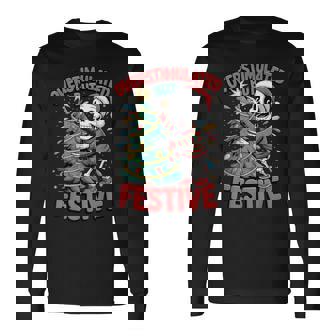 Overstimulated But Festive Skeleton Christmas Tree Long Sleeve T-Shirt - Thegiftio