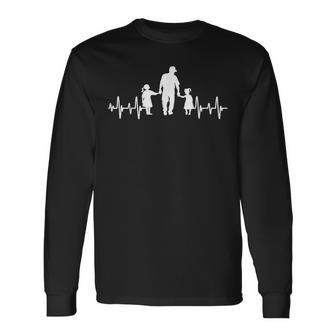 Padre De 2 Hijas Latidos Corazón Regalo Papa De Dos Niñas Camiseta de manga larga - Regaloses