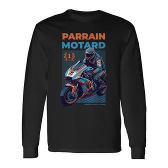Parrain Et Motard Idée-Cadeau Homme Moto Humour Motard T-shirt à manches longues - Cadeauxyz