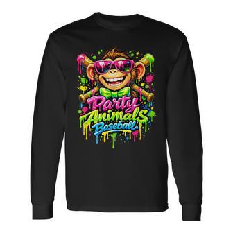 Party Animals Baseball Monkey Sunglasses Graffiti Streetwear Long Sleeve T-Shirt - Thegiftio UK