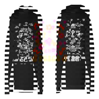 Peace 60年代風 フラワーデザイン 長袖Tシャツ - Kawaiitshirt