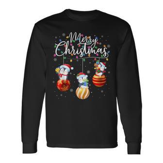 Penguin Merry Christmas Lights Ornaments Balls Penguins Xmas Long Sleeve T-Shirt - Thegiftio UK