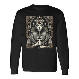 Pharaon Égyptien Antique Avec Ankh Et Coiffe T-shirt à manches longues - Cadeauxyz