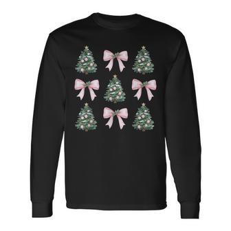 Pink Coquette Bows Christmas Tree Girly Aesthetic Long Sleeve T-Shirt - Monsterry