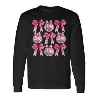 Pink Disco Ball Coquette Happy New Years 2026 Long Sleeve T-Shirt - Thegiftio UK