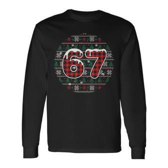 Plaid Snowflake Six Seven Christmas 67 Meme Long Sleeve T-Shirt - Thegiftio UK