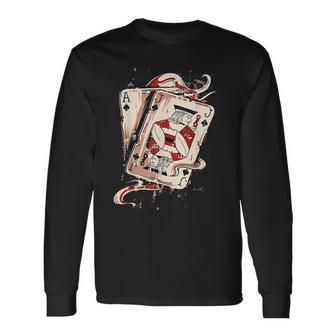 Poker Hand Ace And Jack Playing Cards Blackjack Long Sleeve T-Shirt - Thegiftio UK