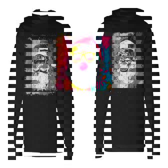 Preppy Watercolor Santa Bubble Gum Pink Sunglasses Christmas Long Sleeve T-Shirt - Thegiftio