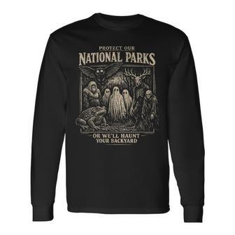Protect Our National Parks Bigfoot Cryptids Folklore Long Sleeve T-Shirt - Monsterry