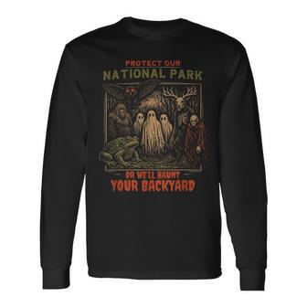 Protect National Parks Bigfoot Mothman Ghost Forest Demon Long Sleeve T-Shirt - Thegiftio UK