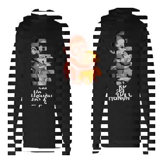 Punch Keep Holding On Cute Baby Monkey グラフィック 長袖Tシャツ - Kawaiitshirt