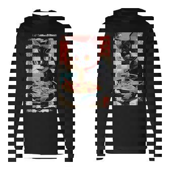 Ramen Noodles Cat Japan Y2k Kawaii Retro Cats Manga Anime Long Sleeve T-Shirt - Thegiftio