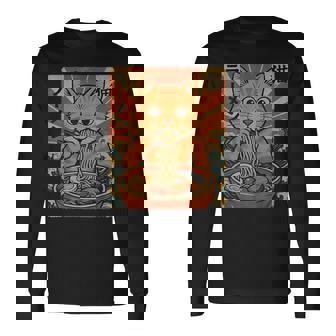 Ramen Noodles Orange Cat Japanese Anime Kawaii Cat Retro Long Sleeve T-Shirt | Seseable CA