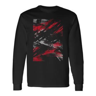 Red And Black Dynamic Splatter Graphic Long Sleeve T-Shirt - Thegiftio UK