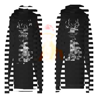 Reindeer Santa Hat Holiday Boxer Christmas Long Sleeve T-Shirt | Seseable FR