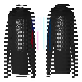 Retired E-9 Command Chief Master Sergeant Rank American Flag Long Sleeve T-Shirt | Mazezy