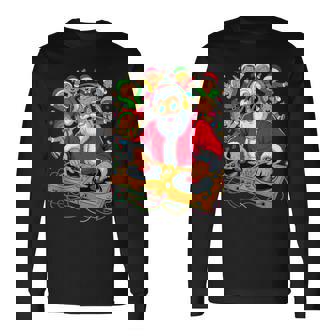 Retro Christmas House Music Santa Dj Techno Rave Edm Xmas Long Sleeve T-Shirt - Thegiftio