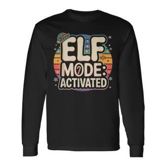 Retro Holiday Elf Mode Fun Festive Winter Family Group Long Sleeve T-Shirt - Thegiftio UK