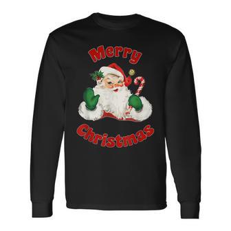 Retro Merry Christmas Vintage Rosy Cheek Santa Traditional Long Sleeve T-Shirt - Thegiftio UK