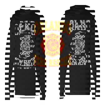 Retro Orlando Fire Department Patch Flag Florida Firefighter Long Sleeve T-Shirt | Mazezy