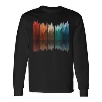 Retro Pine Tree Forest Nature Outdoor Vintage Graphic Men Long Sleeve T-Shirt - Monsterry