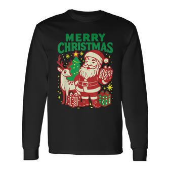 Retro Santa Merry Christmas Vintage Holiday Graphic 60S Long Sleeve T-Shirt - Thegiftio UK